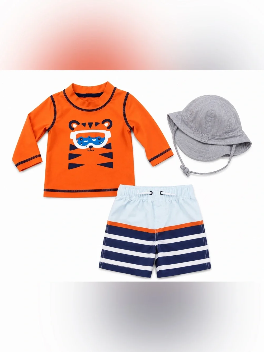 Carter's Baby Boy 3 Piece Swim Set Rash Guard Swim Trunks Sun Hat 6 Months